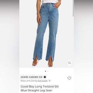Good American Good Boy Long Twisted Split Blue Straight Leg Jean